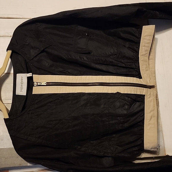 YVES SAINT LAURENT SILK CROPPED BOMBER JACKET. - Picture 2 of 9